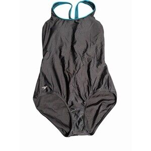 Ladies Speedo Black W Teal Trim Swimsuit Size 18 Sporty Athletic Swim Vacation